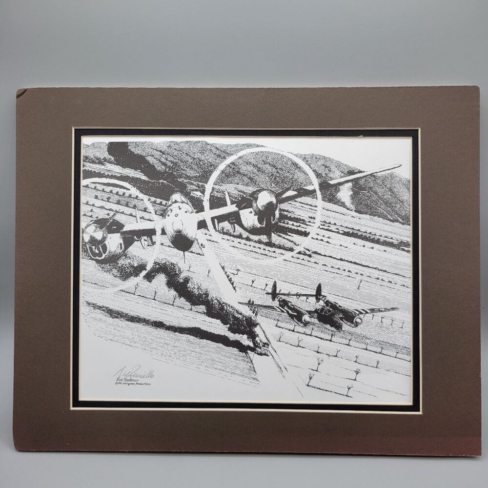 Nick Perriello Signed Black and White Airplane Art Print 1991 Wingman Prod